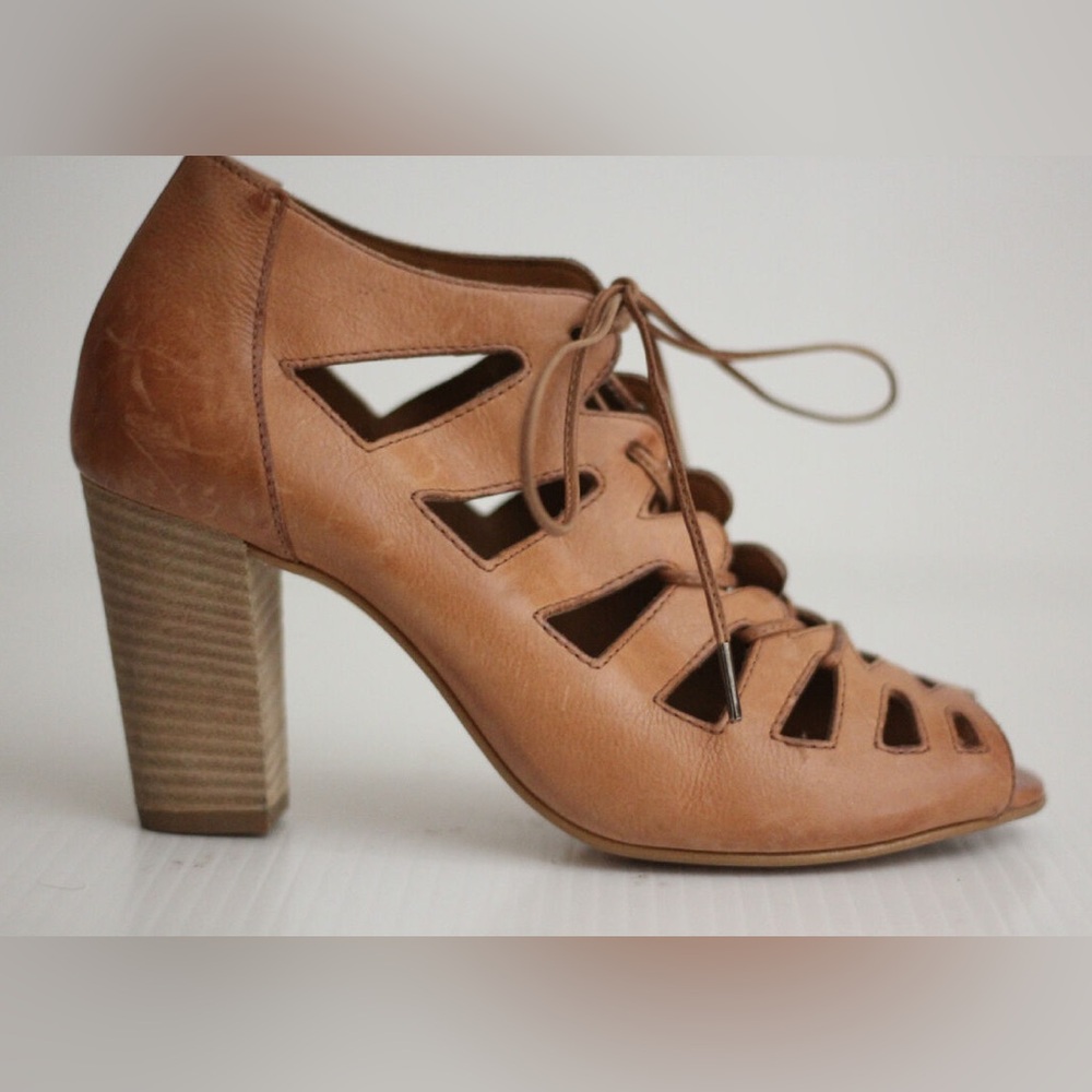 Paul Green Leather Stacked-Heel Lace-Up Sandals
